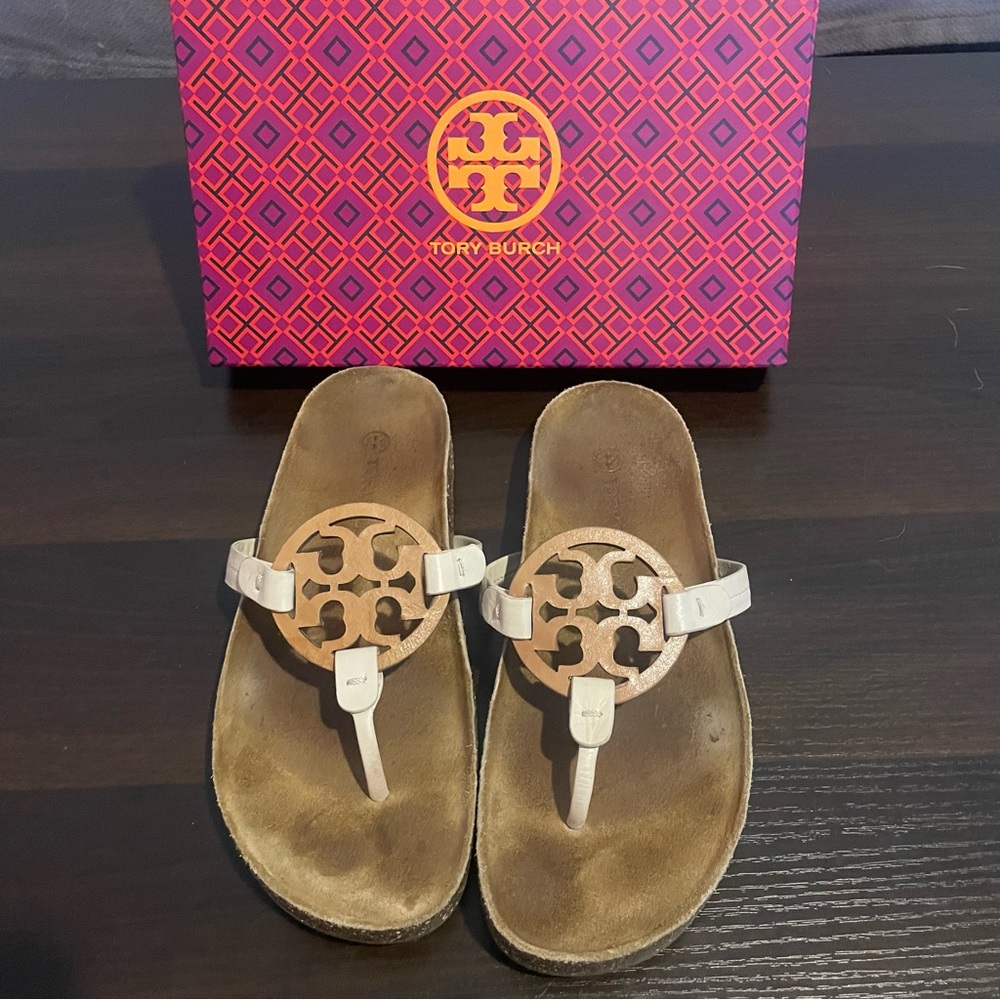 Tory Burch Miller Cloud Sandals Cream Caramel Size 8